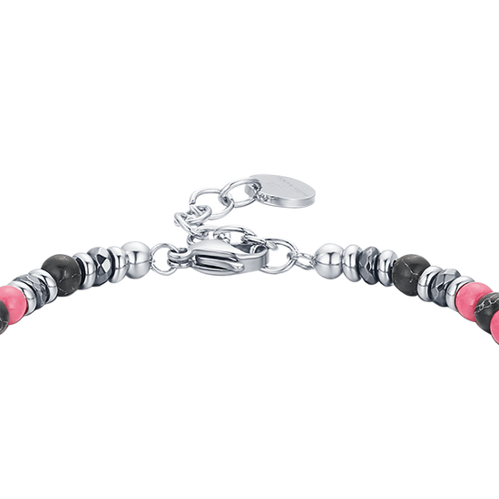 BRACELET EN ACIER AVEC PIERRES ROSES ET NOIRES