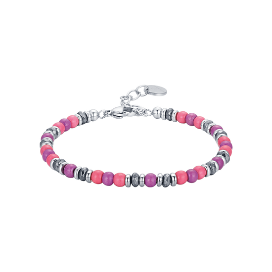 BRACELET EN ACIER AVEC PIERRES ROSE ET VIOLET Luca Barra