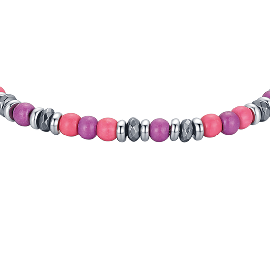 BRACELET EN ACIER AVEC PIERRES ROSE ET VIOLET Luca Barra