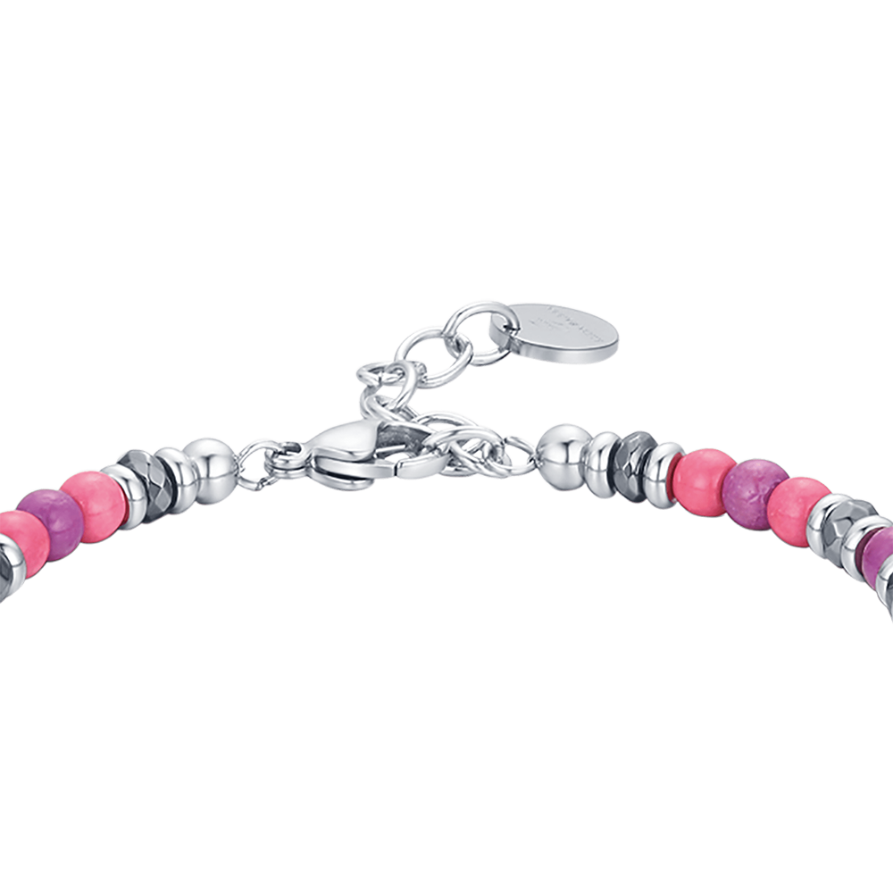 BRACELET EN ACIER AVEC PIERRES ROSE ET VIOLET Luca Barra