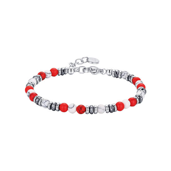 BRACELET EN ACIER AVEC PIERRES ROUGES ET BLANCHES Luca Barra