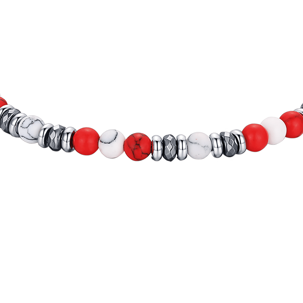 BRACELET EN ACIER AVEC PIERRES ROUGES ET BLANCHES Luca Barra