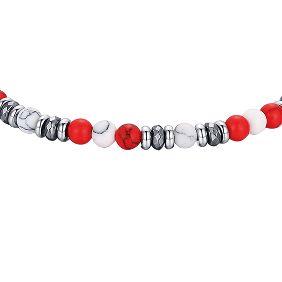 BRACELET EN ACIER AVEC PIERRES ROUGES ET BLANCHES Luca Barra