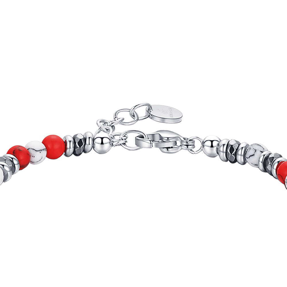 BRACELET EN ACIER AVEC PIERRES ROUGES ET BLANCHES Luca Barra