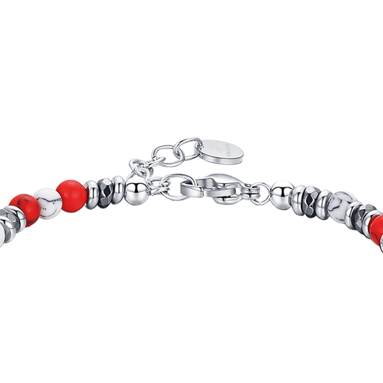 BRACELET EN ACIER AVEC PIERRES ROUGES ET BLANCHES Luca Barra