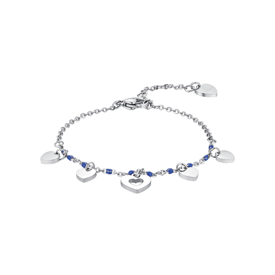 BRACELET EN ACIER AVEC CŒURS ET PIERRES BLEUES Luca Barra