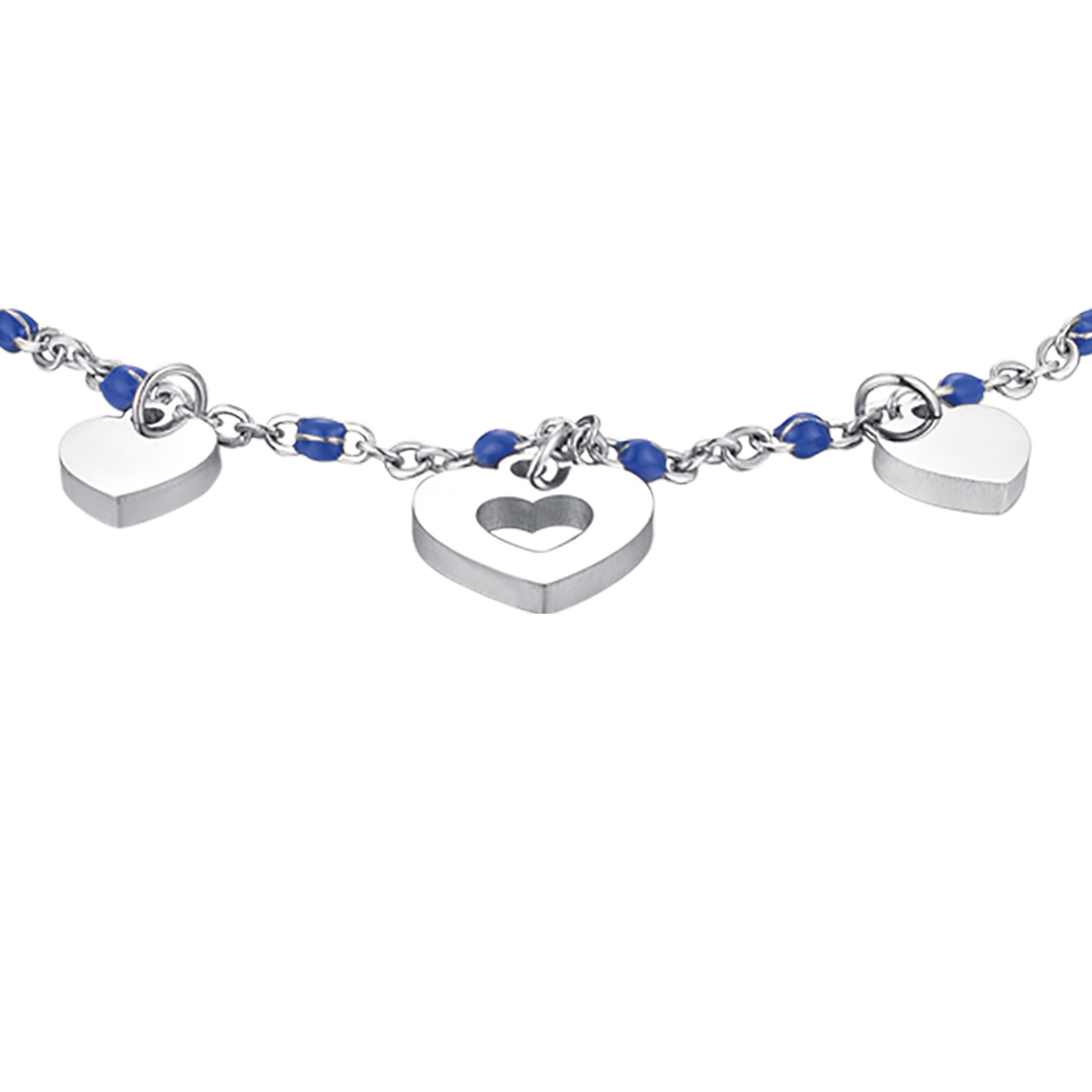 BRACELET EN ACIER AVEC CŒURS ET PIERRES BLEUES Luca Barra