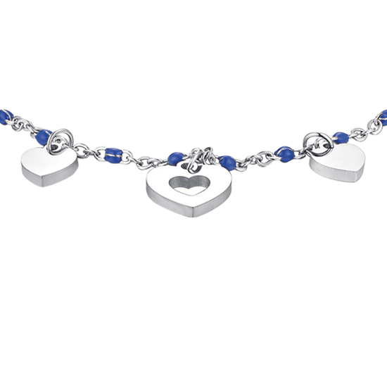 BRACELET EN ACIER AVEC CŒURS ET PIERRES BLEUES Luca Barra