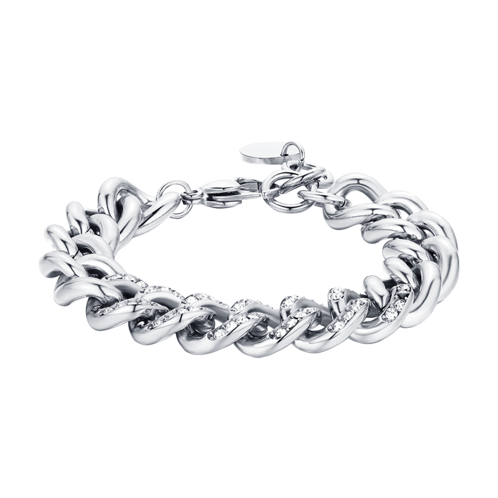 BRACELET POUR FEMME EN ACIER INOXYDABLE AVEC CHAÎNE DE CRISTAUX BLANCS Luca Barra