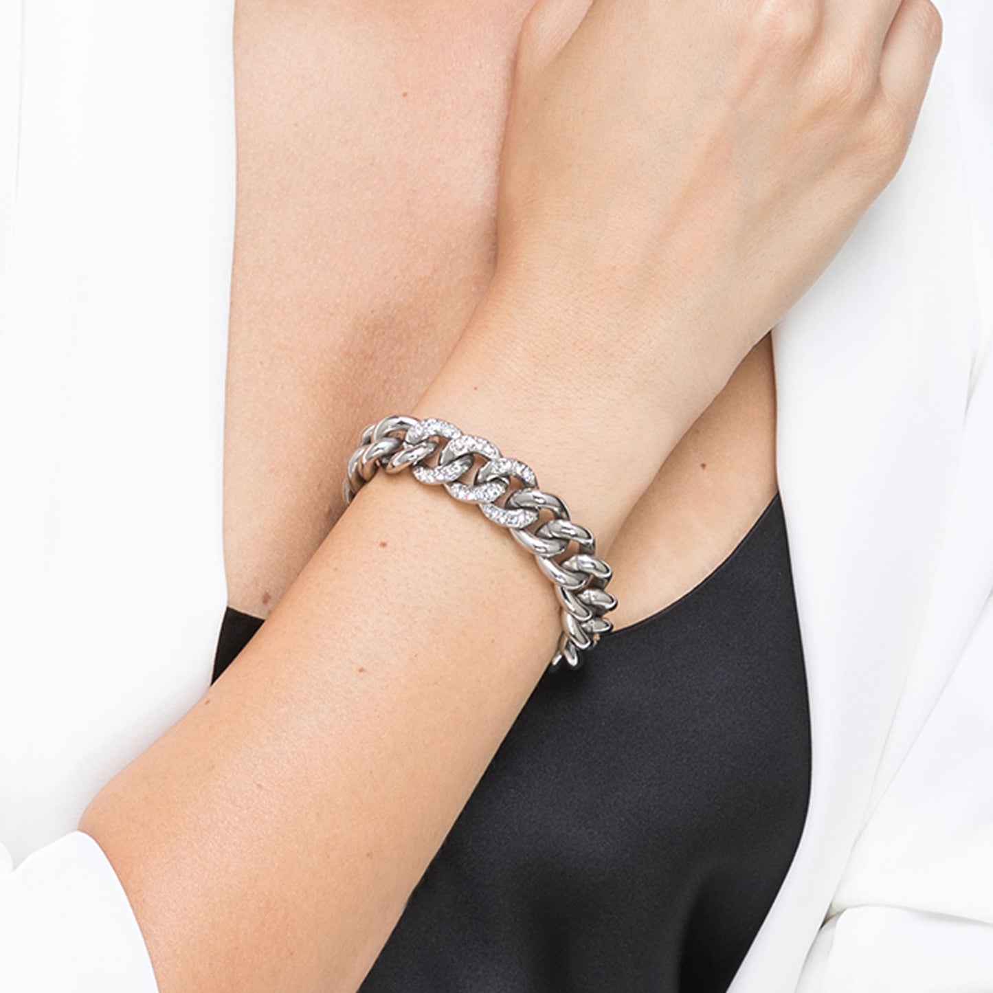 BRACELET POUR FEMME EN ACIER INOXYDABLE AVEC CHAÎNE DE CRISTAUX BLANCS Luca Barra