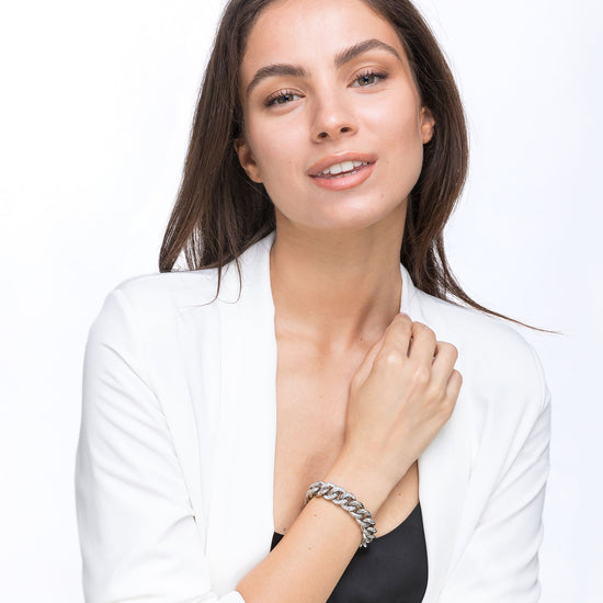 BRACELET EN ACIER POUR FEMME AVEC CHAÎNE À CRISTAUX BLANCS
