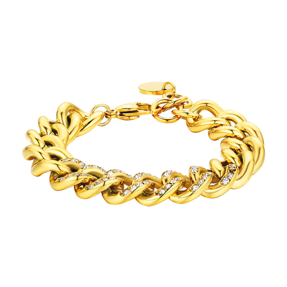 BRACELET EN ACIER POUR FEMME AVEC CHAÎNE À CRISTAUX BLANCS