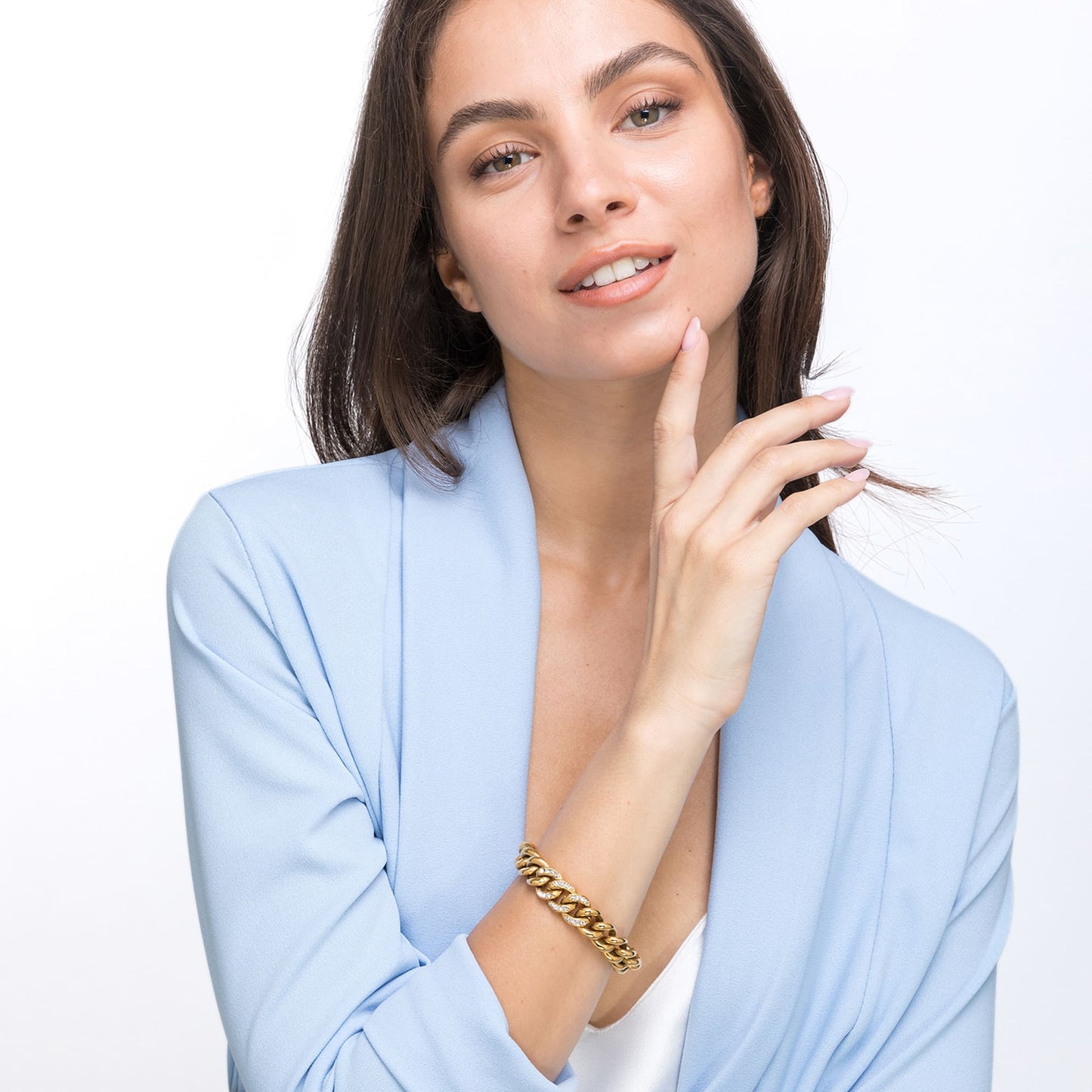 BRACELET EN ACIER POUR FEMME AVEC CHAÎNE À CRISTAUX BLANCS