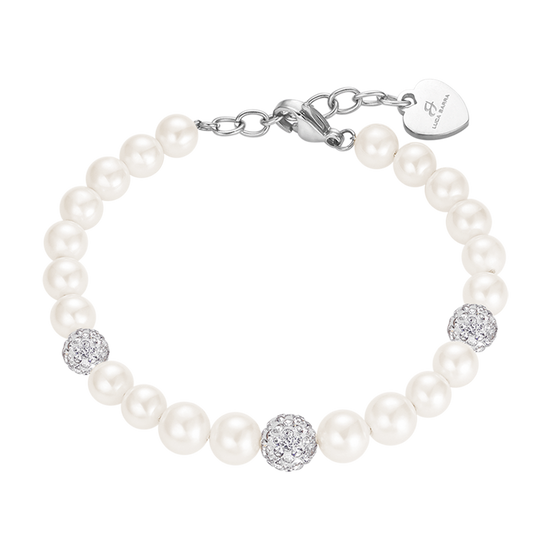 BRACCIALE DONNA DI PERLE SINTETICHE CON CRISTALLI BIANCHI