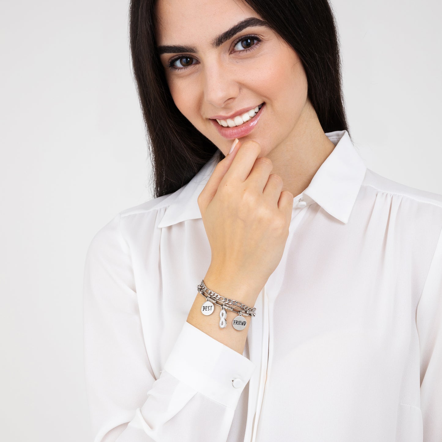 BRACELET INFINI EN ACIER POUR FEMMES AVEC CRISTAUX BLANCS