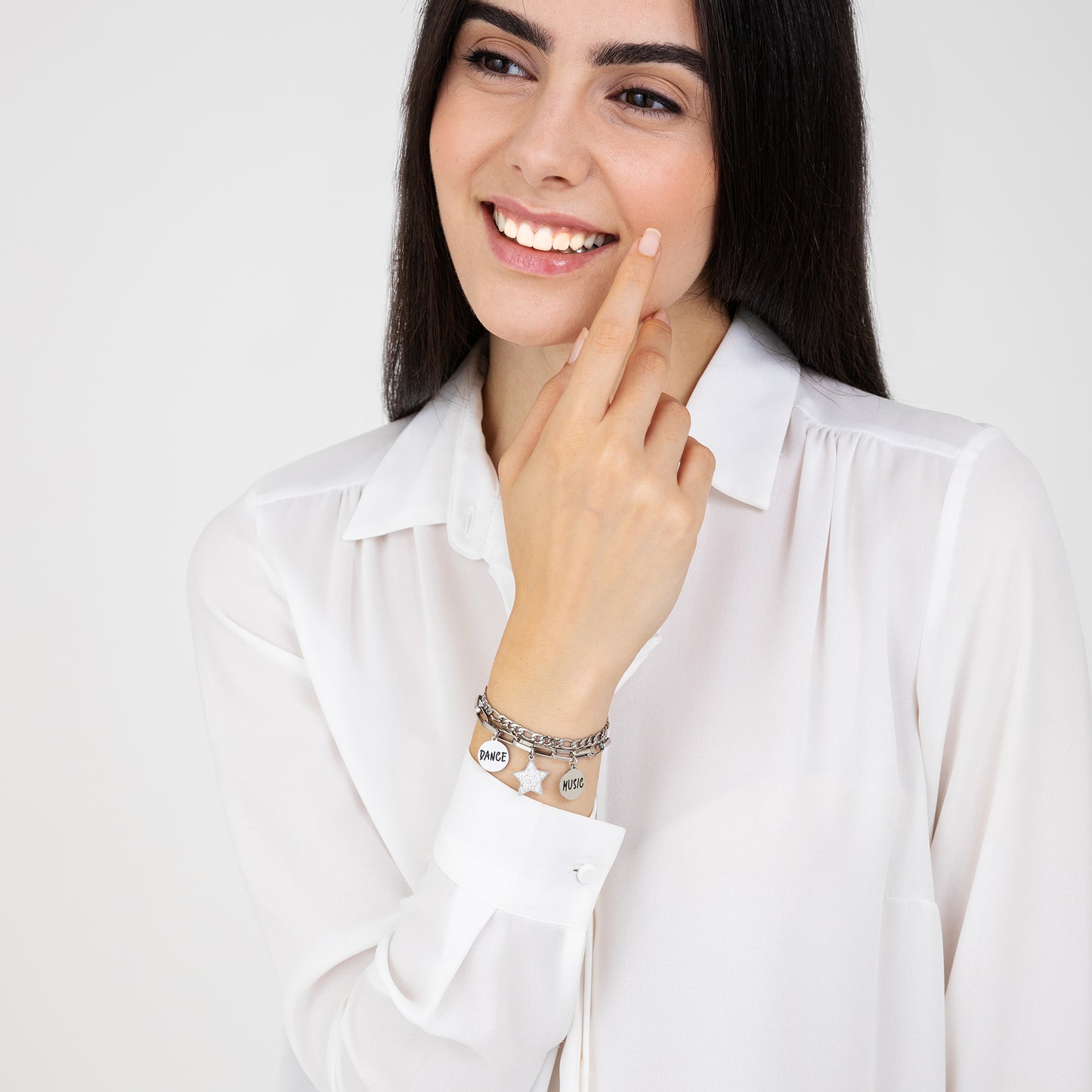 BRACCIALE DONNA IN ACCIAIO CON STELLA CON CRISTALLI BIANCHI E PIASTRE CON SMALTO