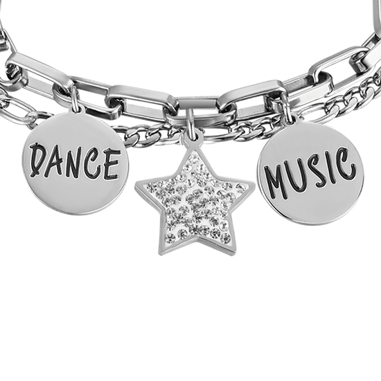 BRACCIALE DONNA IN ACCIAIO CON STELLA CON CRISTALLI BIANCHI E PIASTRE CON SMALTO