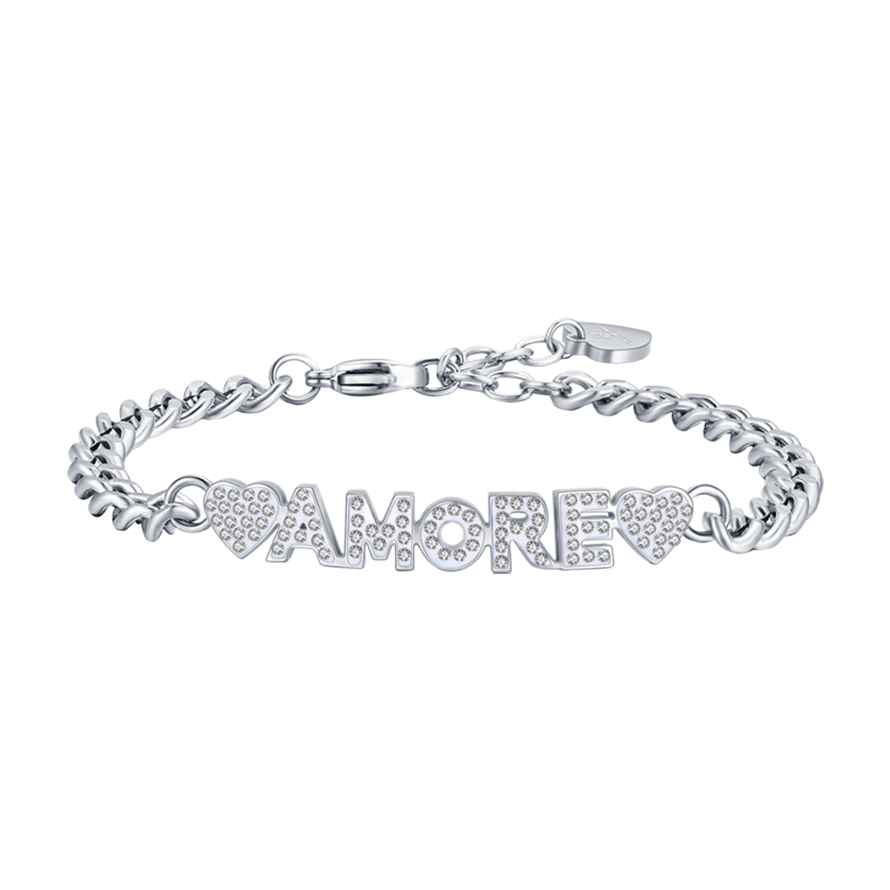 BRACELET ACIER AMOUR POUR FEMME AVEC CRISTAUX BLANCS Luca Barra