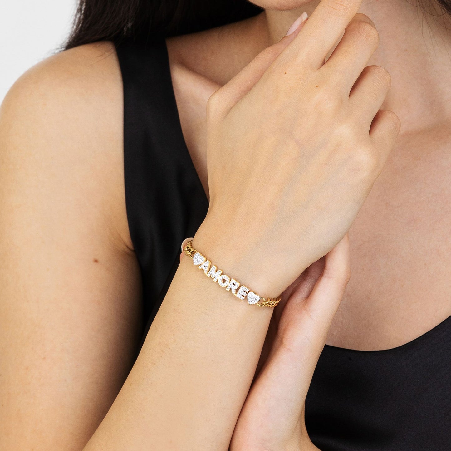 BRACELET D'AMOUR EN ACIER DORÉ POUR FEMME AVEC CRISTAUX BLANCS Luca Barra