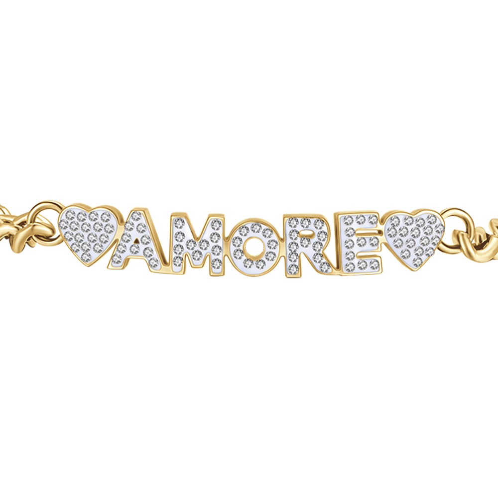 BRACELET D'AMOUR EN ACIER PLAQUÉ OR AVEC CRISTAUX BLANCS