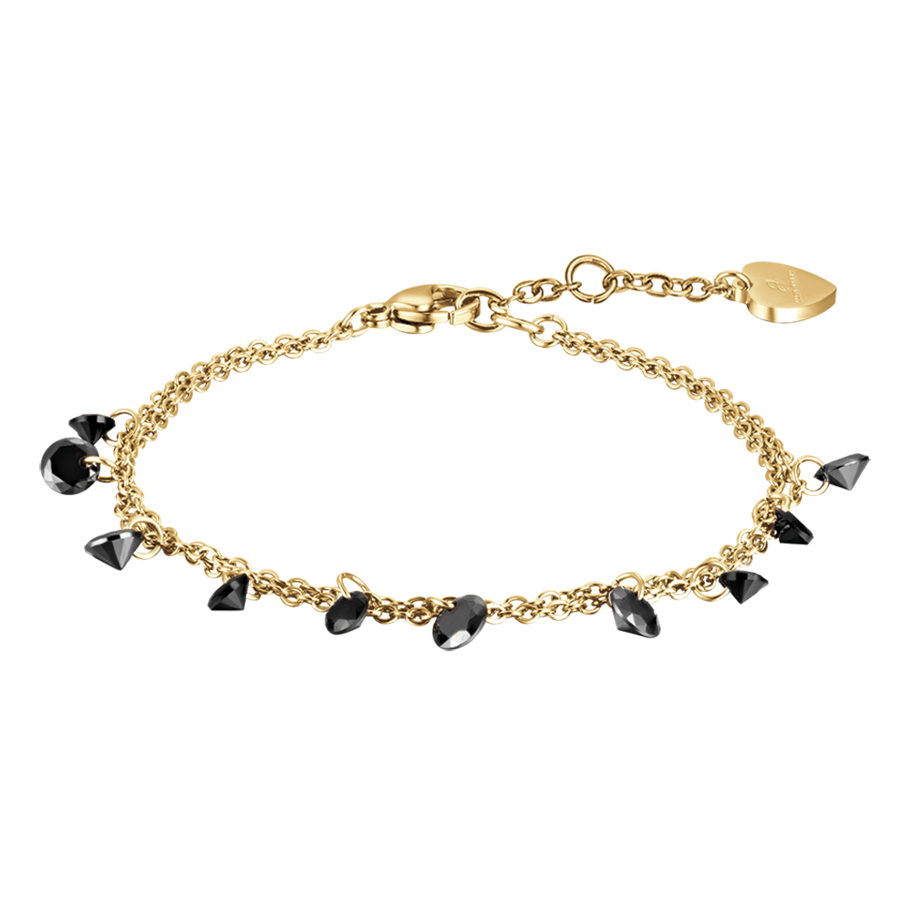 BRACELET D'ACIER DORÉ POUR FEMME AVEC CRISTAUX NOIRS Luca Barra