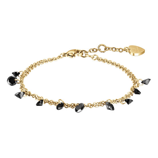 BRACELET D'ACIER DORÉ POUR FEMME AVEC CRISTAUX NOIRS Luca Barra