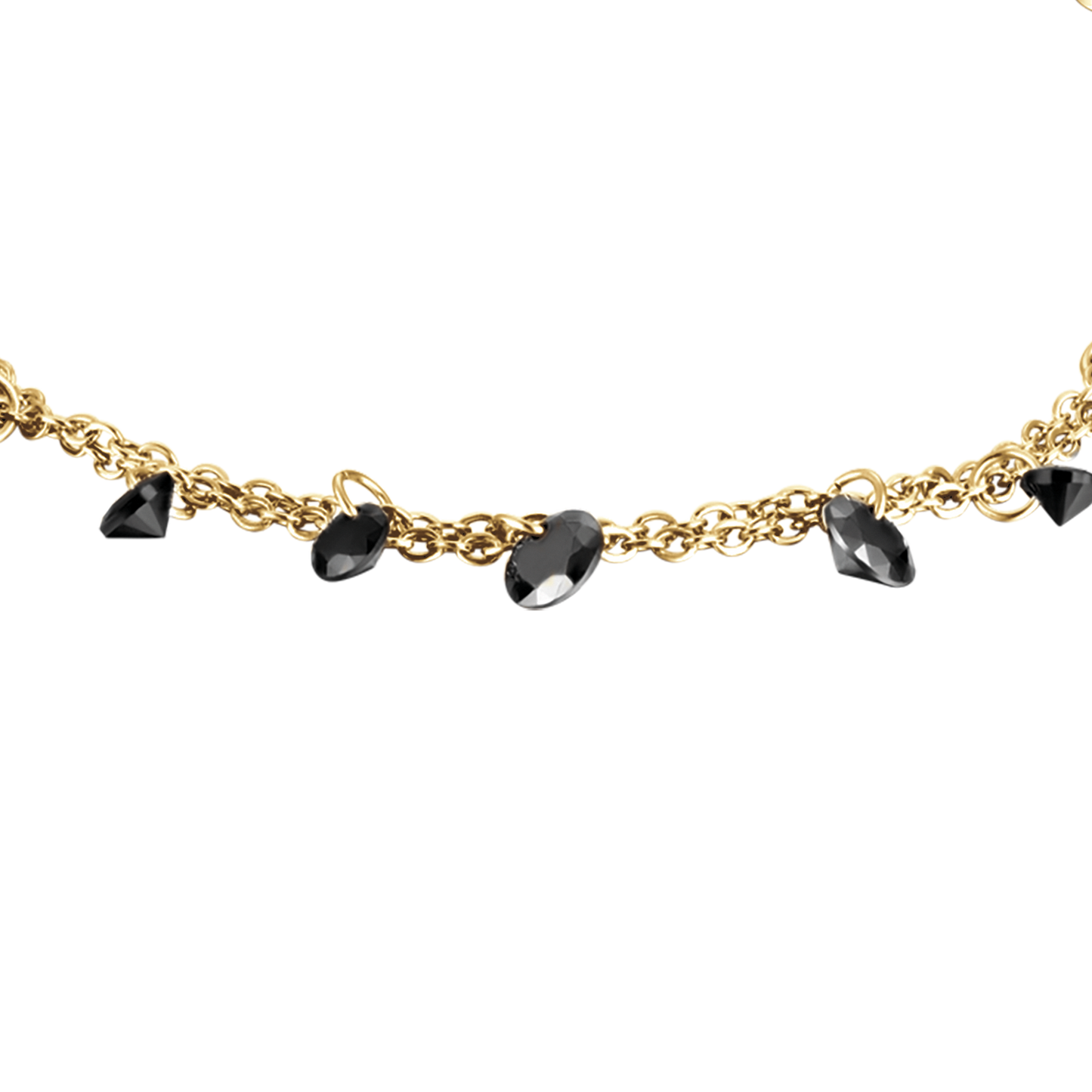 BRACELET FEMME EN ACIER PLAQUÉ OR AVEC CRISTAUX NOIRS