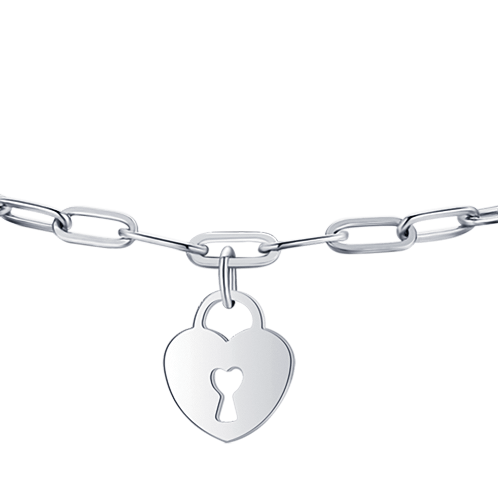 BRACELET EN ACIER POUR FEMMES AVEC CADENAS EN FORME DE CŒUR DE LUNE ET ÉTOILE