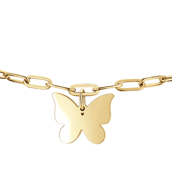 BRACELET POUR FEMME EN ACIER PLAQUÉ OR AVEC CŒUR, PAPILLON ET TRÈFLE À QUATRE FEUILLES