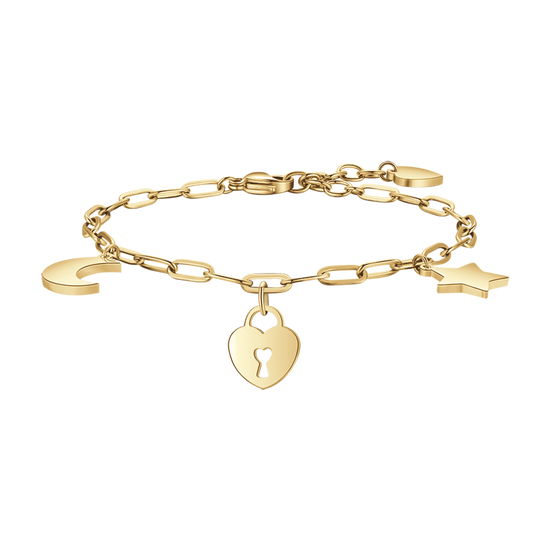 BRACELET POUR FEMME EN ACIER DORÉ AVEC LUNE, COEUR ET ÉTOILE Luca Barra