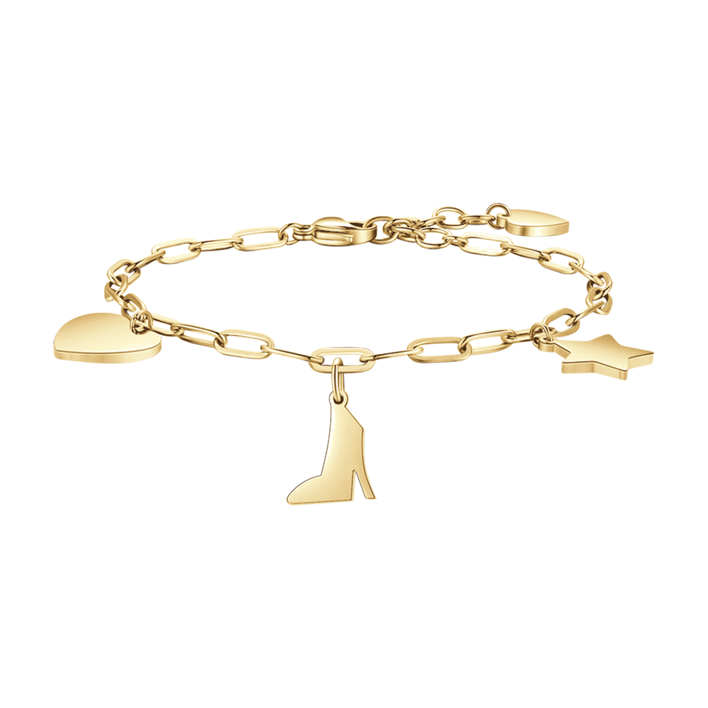 BRACELET POUR FEMME EN ACIER DORÉ AVEC COEUR, CHAUSSURE ET ÉTOILE Luca Barra