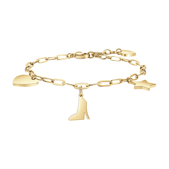 BRACELET POUR FEMME EN ACIER DORÉ AVEC COEUR, CHAUSSURE ET ÉTOILE Luca Barra