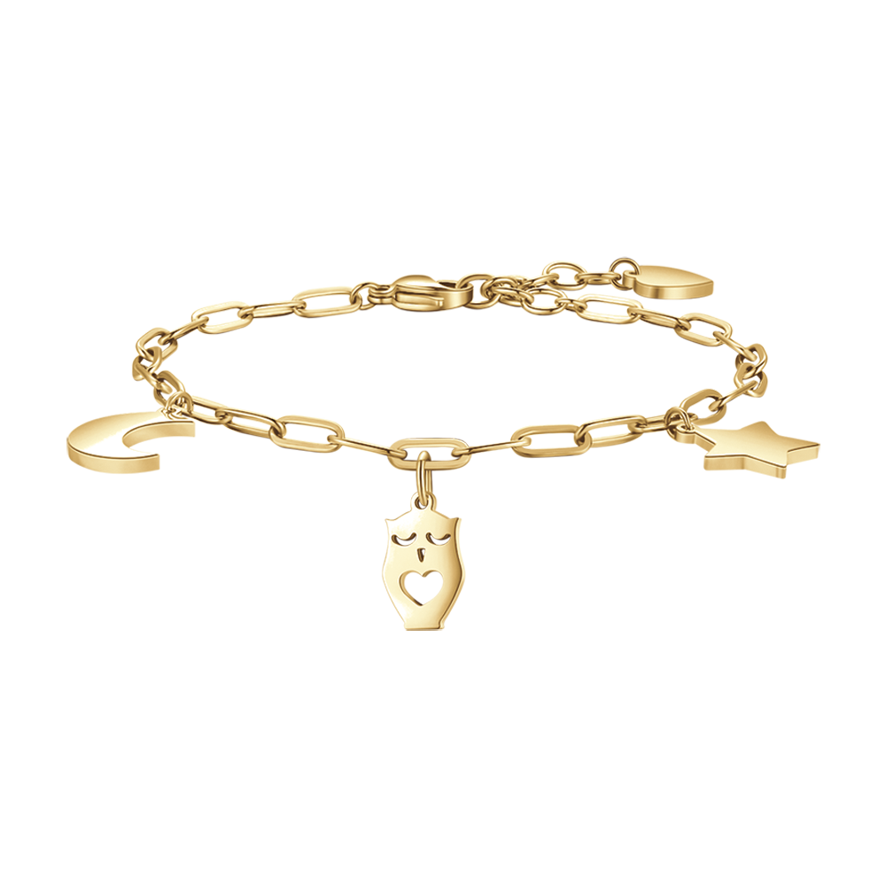 BRACELET POUR FEMME EN ACIER DORÉ AVEC LUNE, LOUTRE ET ÉTOILE Luca Barra