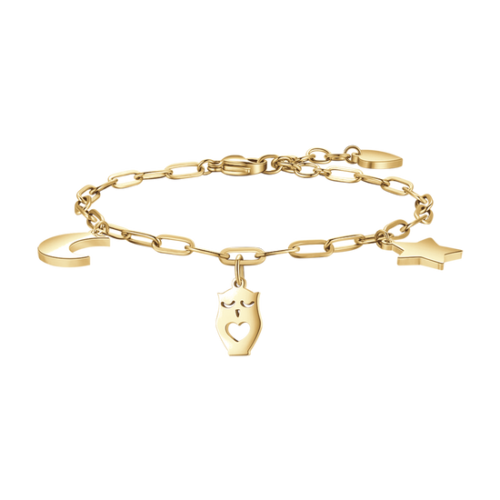 BRACELET POUR FEMME EN ACIER DORÉ AVEC LUNE, LOUTRE ET ÉTOILE Luca Barra