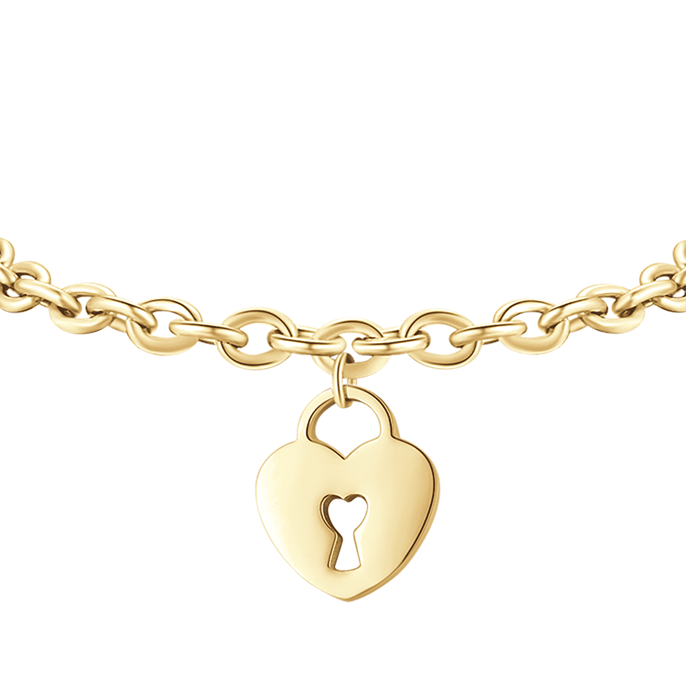 BRACELET EN ACIER PLAQUÉ OR AVEC FERMOIR À CŒUR POUR FEMME