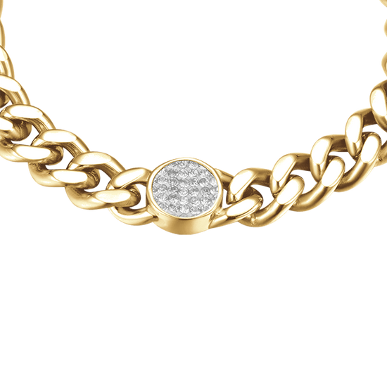 BRACELET FEMME EN ACIER PLAQUÉ OR AVEC ÉLÉMENTS ET CRISTAUX BLANCS