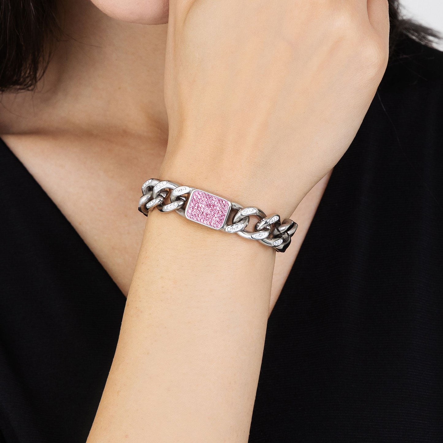 BRACELET EN ACIER POUR FEMME AVEC CRISTAUX DE FUCHSIA Luca Barra