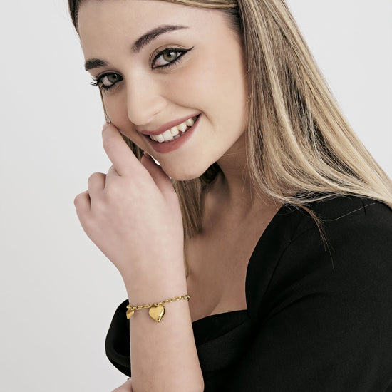 BRACELET FEMME IP EN ACIER DORÉ AVEC CŒURS