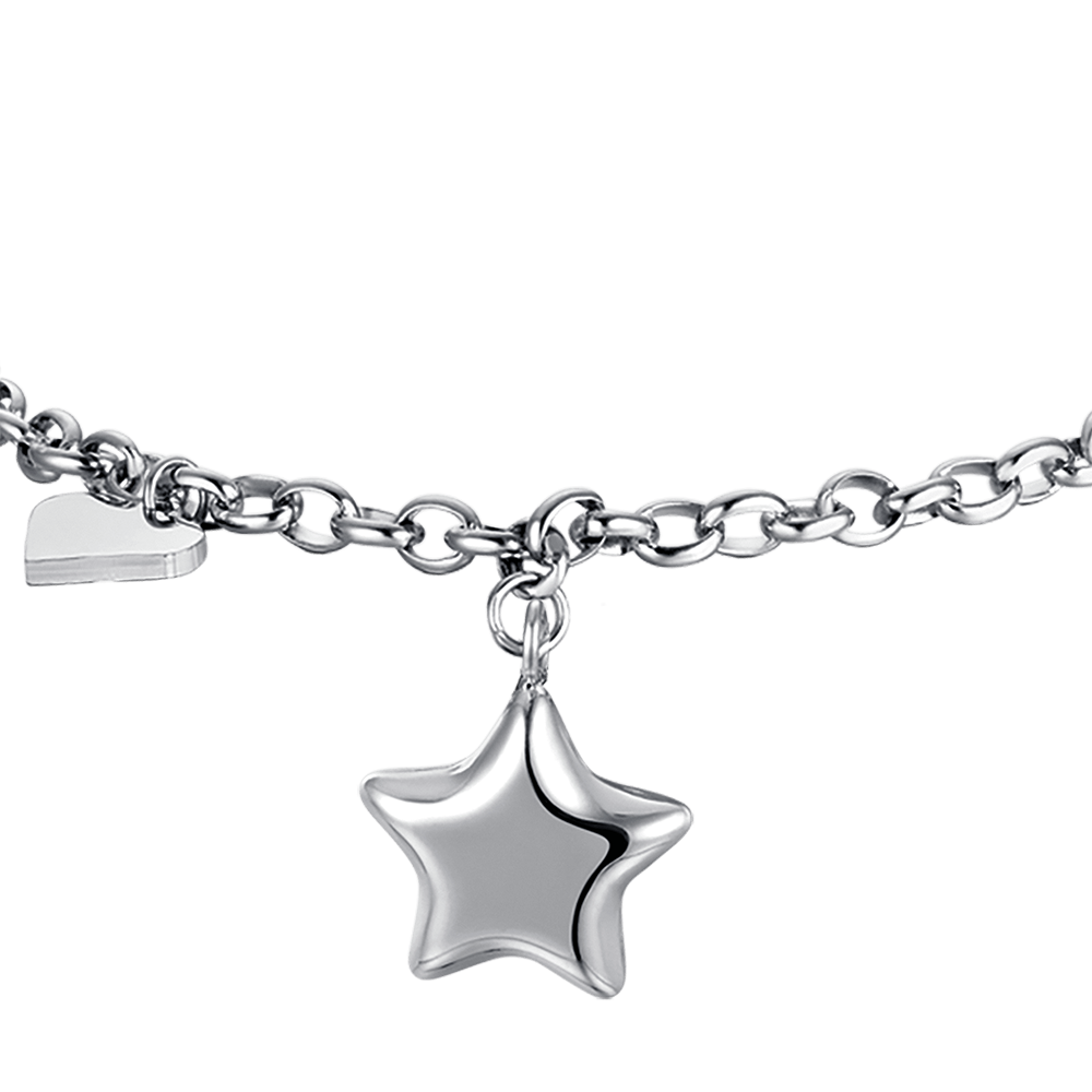BRACELET FEMME EN ACIER DORÉ IP AVEC ÉTOILE ET CŒUR