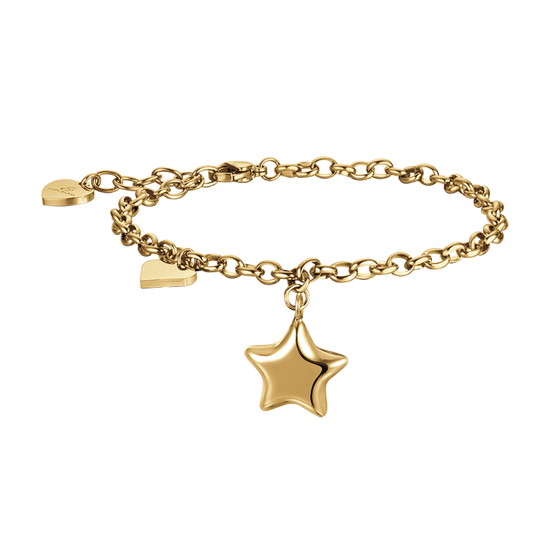 BRACELET FEMME EN ACIER DORÉ IP AVEC ÉTOILE ET CŒUR