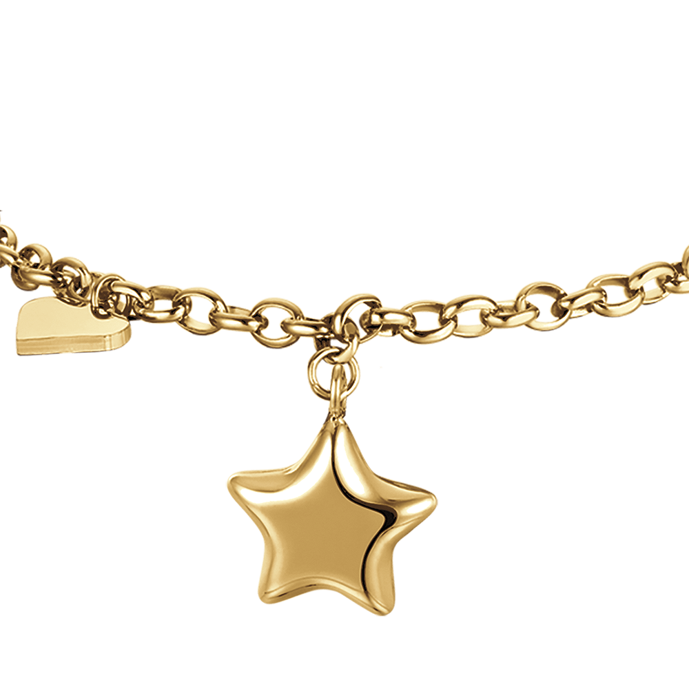 BRACELET FEMME EN ACIER DORÉ IP AVEC ÉTOILE ET CŒUR