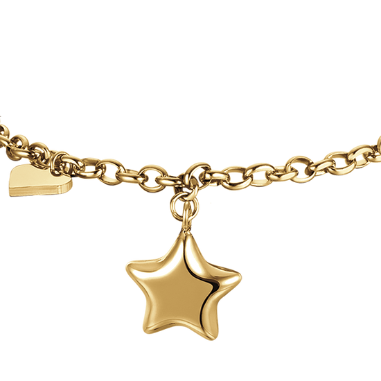 BRACELET FEMME EN ACIER DORÉ IP AVEC ÉTOILE ET CŒUR
