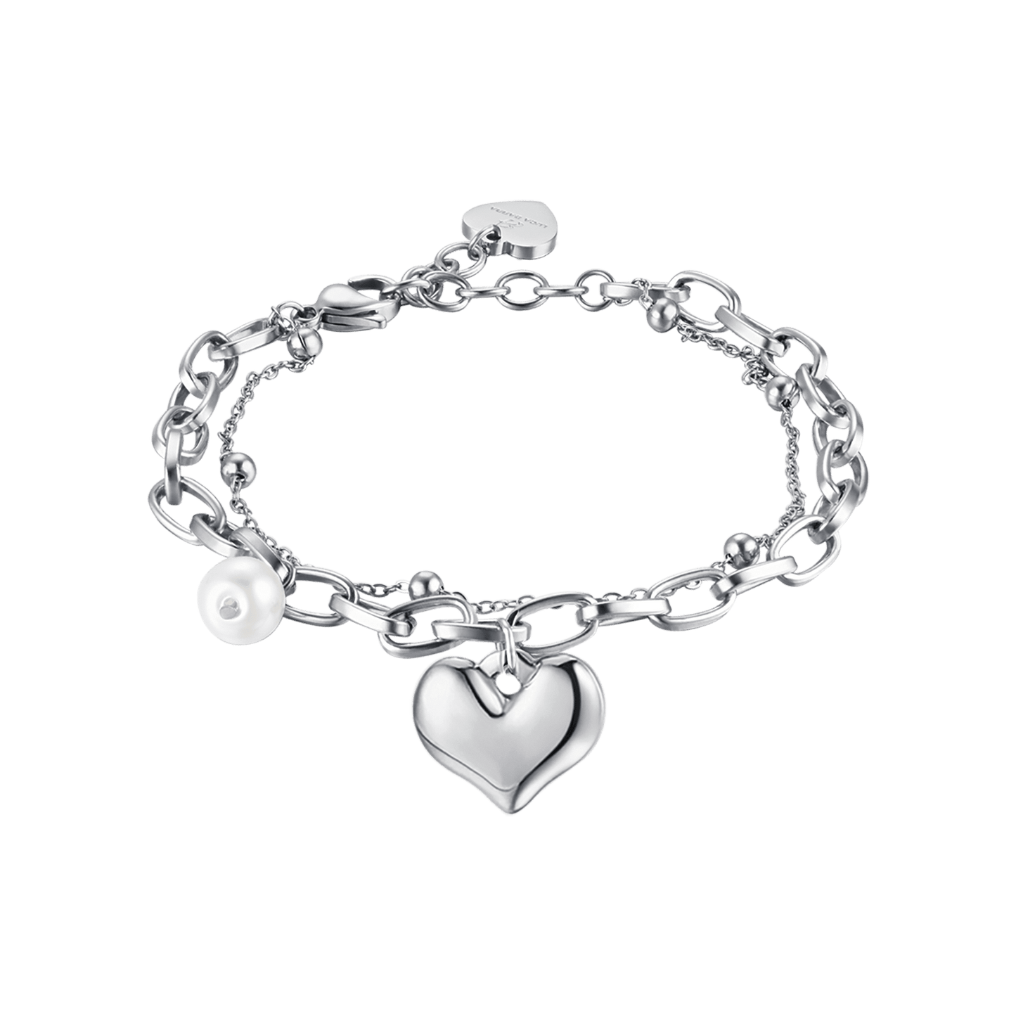 BRACELET ACIER POUR FEMME AVEC COEUR ET PERLES Luca Barra