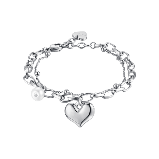 BRACELET ACIER POUR FEMME AVEC COEUR ET PERLES Luca Barra