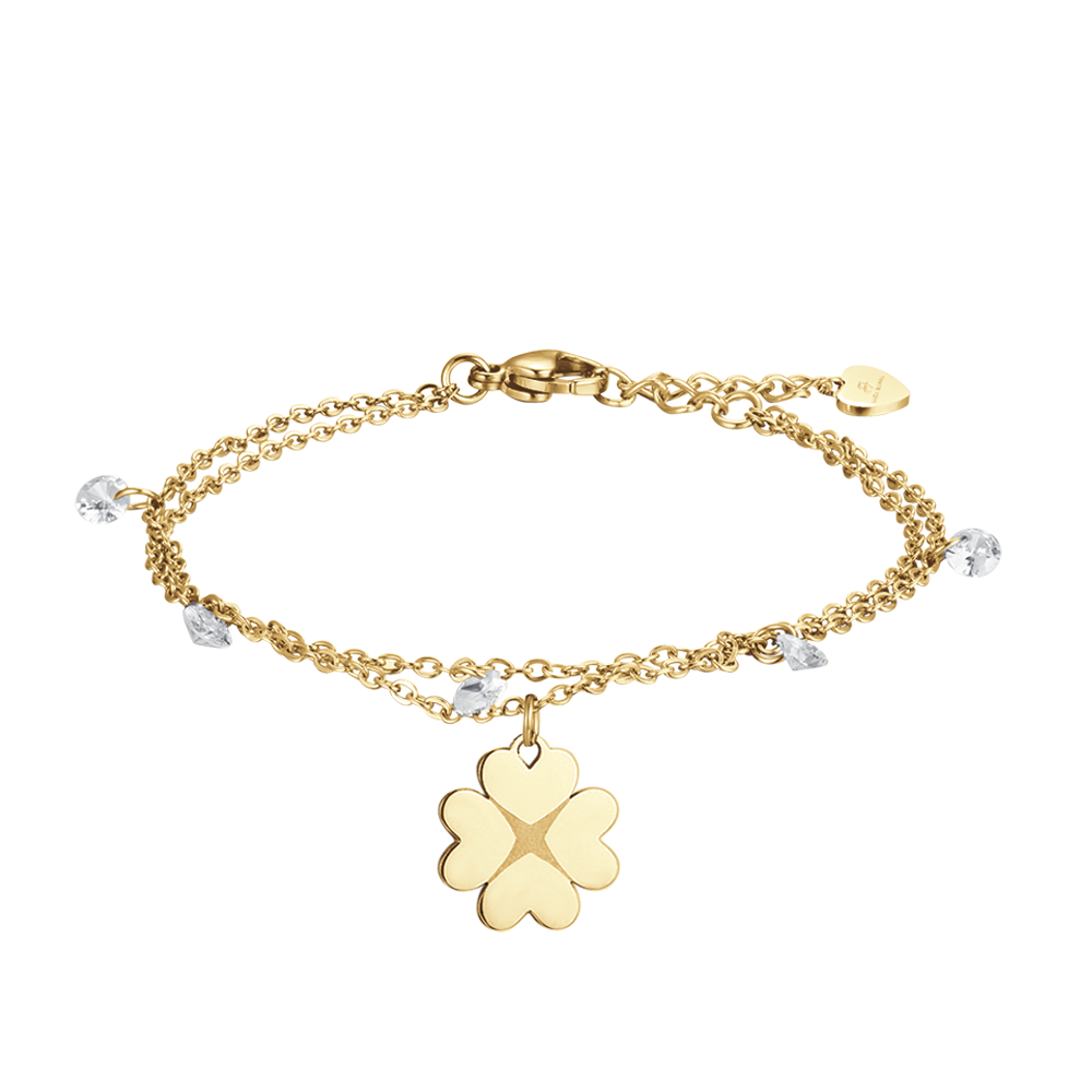 BRACELET POUR FEMME EN ACIER OR IP AVEC QUADRIFOGLIO ET CRISTAUX Luca Barra