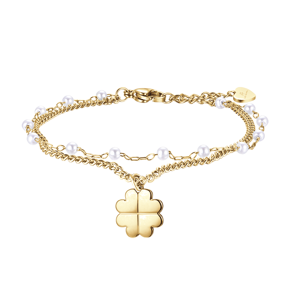 BRACCIALE DONNA IN ACCIAIO IP GOLD CON QUADRIFOGLIO