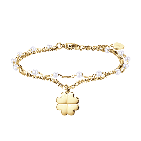 BRACCIALE DONNA IN ACCIAIO IP GOLD CON QUADRIFOGLIO