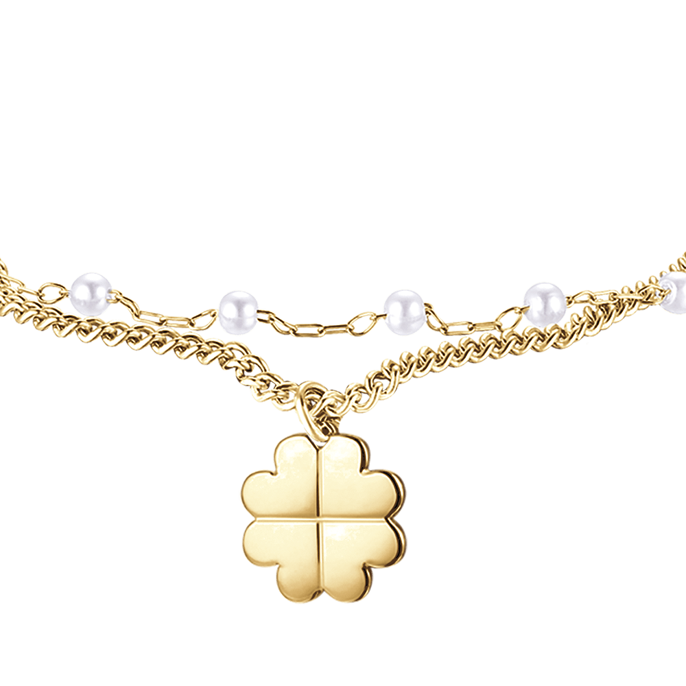 BRACCIALE DONNA IN ACCIAIO IP GOLD CON QUADRIFOGLIO