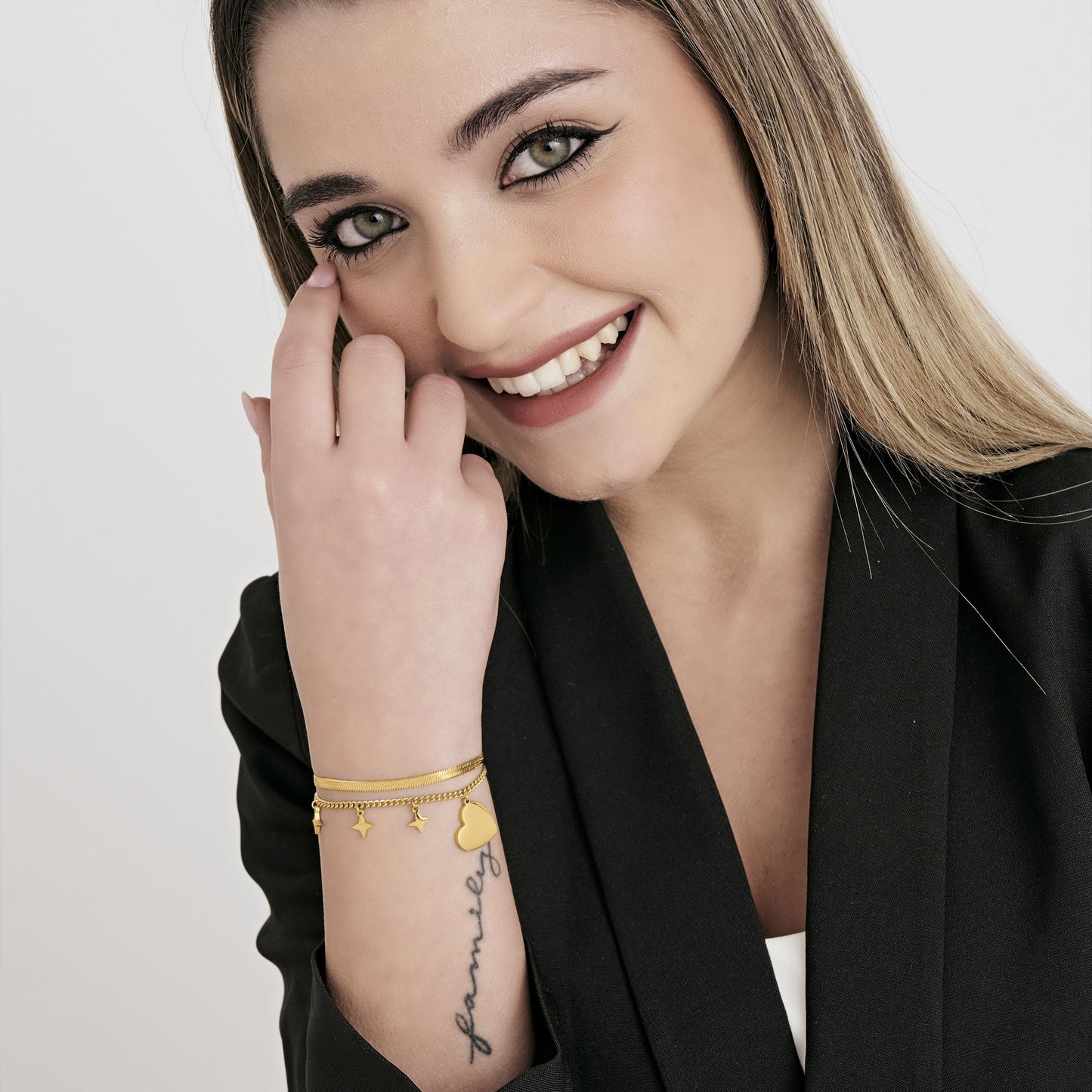 BRACELET FEMME EN ACIER DORÉ IP AVEC CŒUR