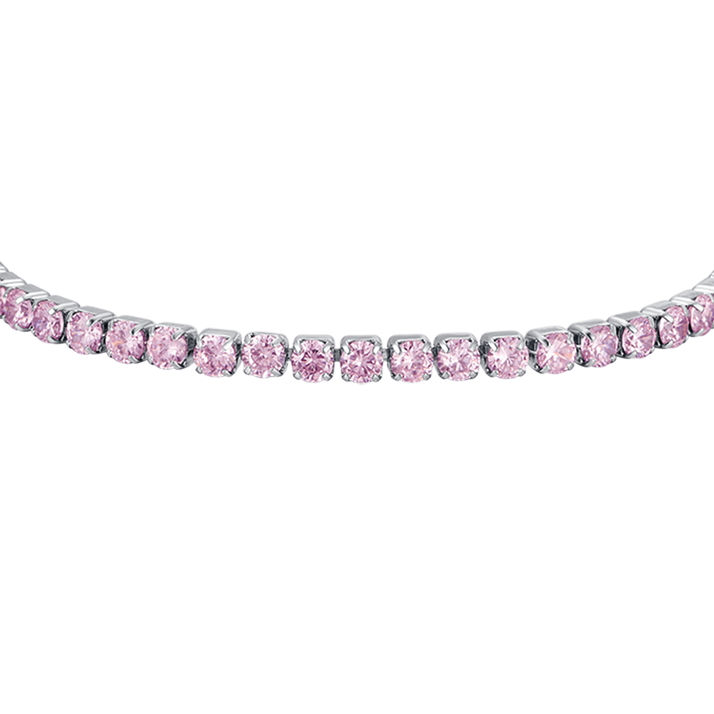 BRACELET TENNIS EN ACIER POUR FEMME AVEC CRISTAUX ROSES